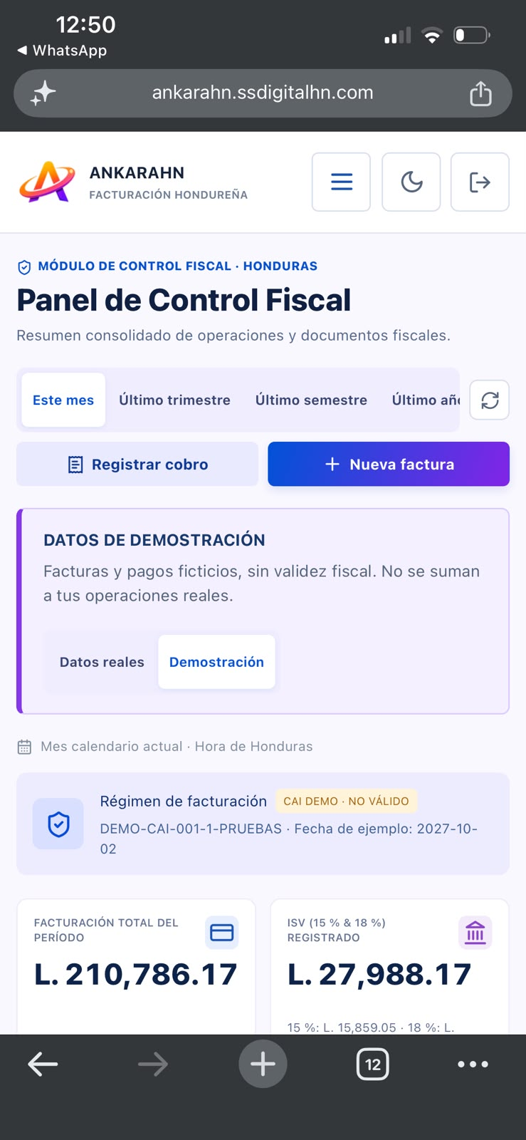 Panel de control fiscal en celular